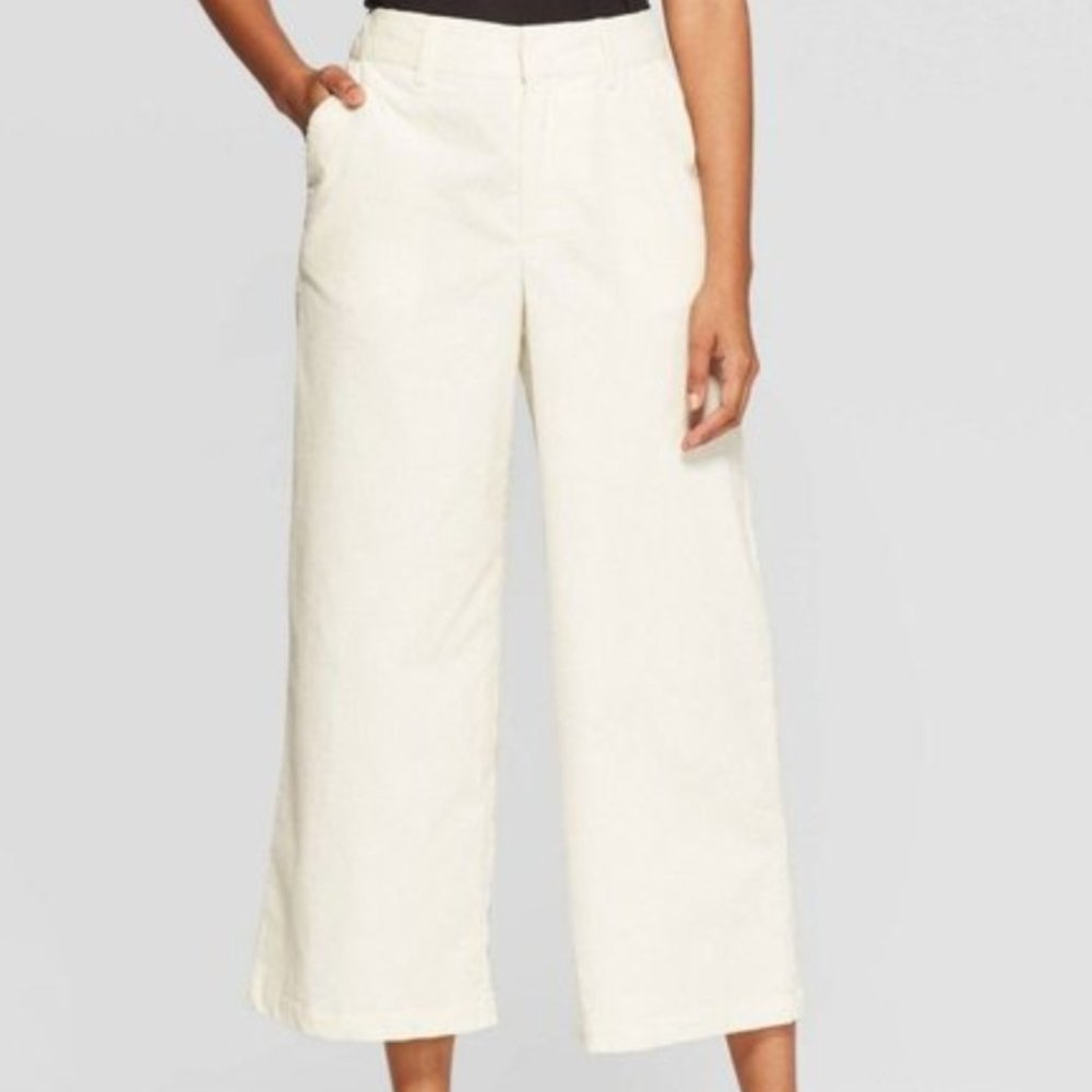 A New Day Wide Leg Cream Corduroy Crop Pants
